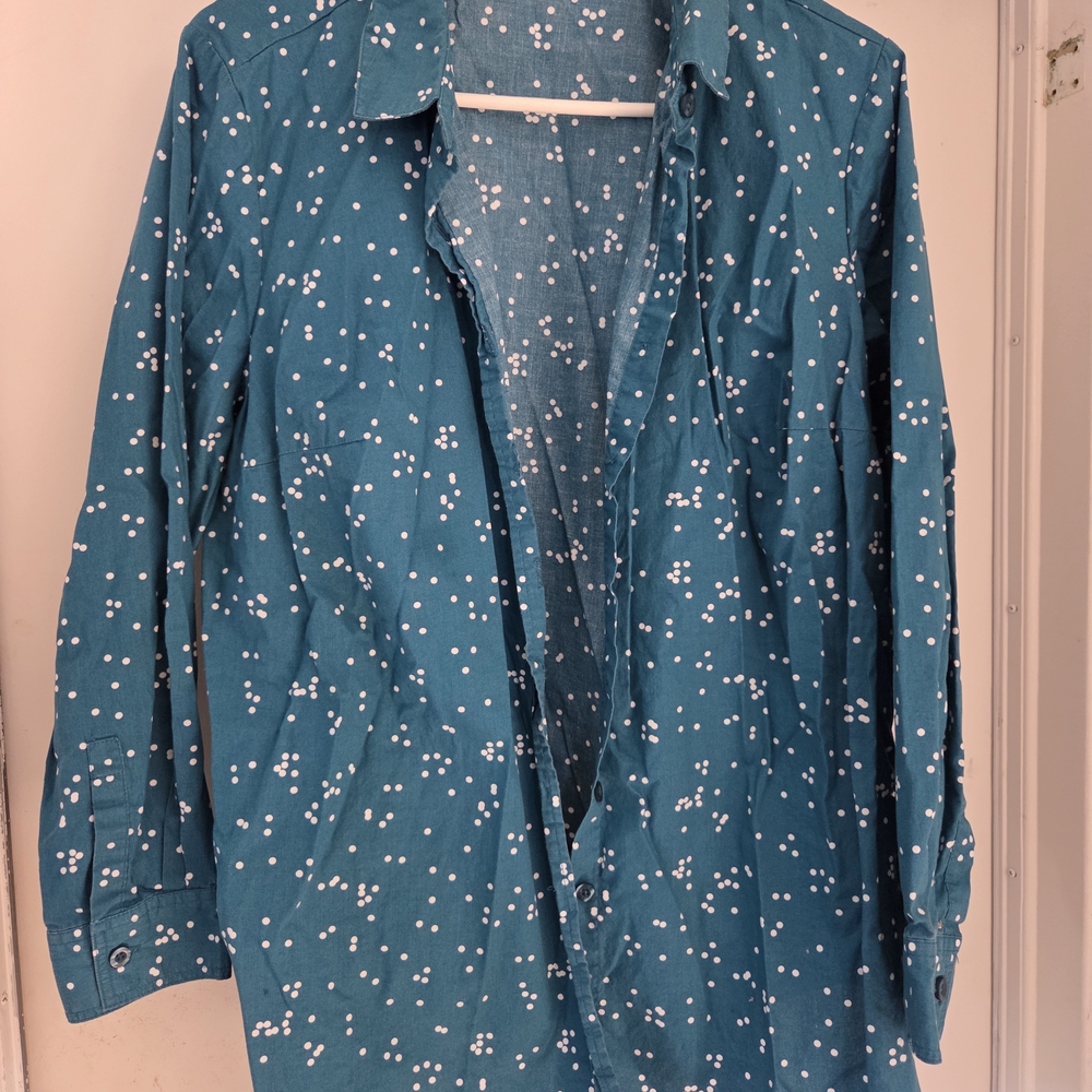 Woman Within Teal and White Polka Dot Blouse